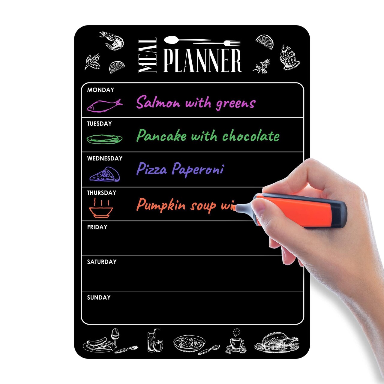 Weekly Meal Planner Magnetic Dry Erase for Refrigerator 8.5x12 Inch Magnetic Chalkboard Menu for Fridge Magnet Dry Erase Chalk Board Kitchen Blackboard Meal Prep Planner Black Meal Planner